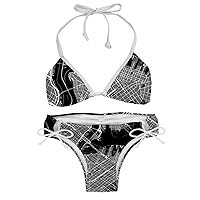 Bikini Sets for Women, Womens Swimsuits 2 Piece, Womens Bikinis, Vintage City Map Black White