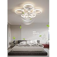 Low Profile Ceiling Fan with Light Modern, Bedroom Ceiling Smart Fan with LED, Fandelier Ceiling Fan Flush Mount 25.6-inch, 3000K-6500K Stepless Color Change, Assembly Required, White