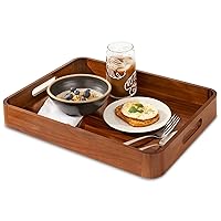 Acacia Wooden Serving Trays with Handles for Eating, Appetizers, Food, Snacks, or Home Decor, Large Wood Bed Tray or TV Tray, Decorative Ottoman or Coffee Table Accessory, 17x13 inch, Set of 1