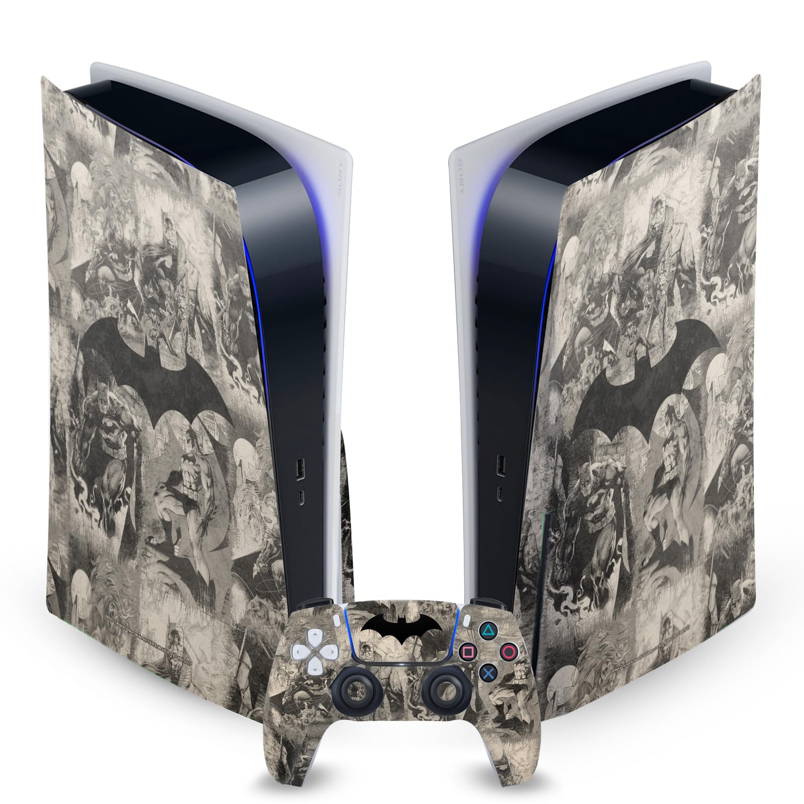 Head Case Designs Officially Licensed Batman DC Comics Collage Distressed Logos and Comic Book Vinyl Faceplate Sticker Gaming Skin Decal Cover Compatible with PS5 Disc Console & DualSense