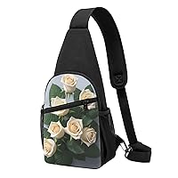 Rose White Sling Bags For Man And Women Crossbody Chest Bag Shoulder Bag For Casual Sport Daypack
