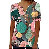 Ceboyel Summer Tops for Women 2023 Trendy Short Sleeve Tunic Blouse Floral Print T Shirt Dressy Casual Ladies Outfits