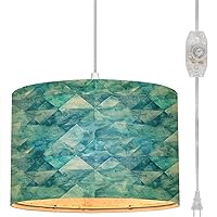 Plug in Pendant Light Abstract geometric triangles seamless Watercolor teal blue hand drawn Hanging Lamp with Plug in Cord 16.4 ft Fabric Shade Dimmable Hanging Light for Living Room Kitchen Bedroom