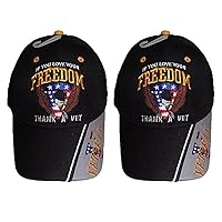 If You Love Your Freedom Thank A Vet Veteran Black Embroidered Ball Cap Hat (2 Hats)