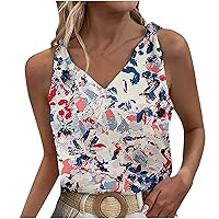 Summer Trendy Knotted Funny Tie Dye Floral Tank Tops for Womens V Neck Sleeveless Casual Loose Fit Vacation Shirts