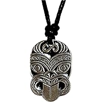 Haka Maori Polynesian Silver Pewter Men's Pendant Necklace w Black Adjustable Cord