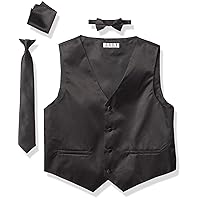 AXNY Boys' 4 Piece Formal Set Combo with Tuxedo Vest, Bow Tie, and Handkerchief