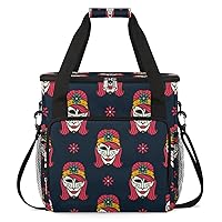 Day of the Dead Sugar Skull 13 Coffee Maker Carrying Bag Compatible with Single Serve Coffee Brewer Travel Bag Waterproof Portable Storage Toto Bag with Pockets for Travel, Camp, Trip