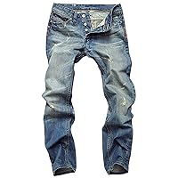 Mens Ripped Jeans Straight Leg Biker Jean Trousers Multi Pocket Cargo Denim Pants Personality Street Style