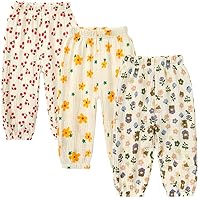 Toddler Baby Girls 3 Pack Elastic Waist Pants Soft Cotton Linen Harem Bloomers Summer Fall Long Pants