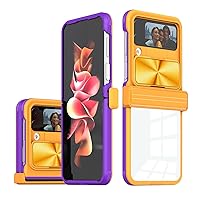 Case for Samsung Galaxy Z Flip 4,with Slide Camera Cover and Hinge Protection,Hard PC Shell Anti-Drop TPU Shockproof Transparent Case Foldable,Orange