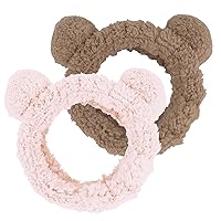 WHAVEL 2PCS Spa Headband Cute Headband for Washing Face, Bear Ears Makeup Headband Kawaii Skincare Headbands Face Wash Headband Soft Facial Hair Band (Pink,Coffee)