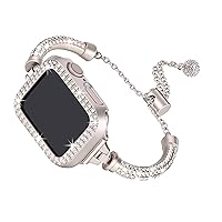 Secbolt Bling Band and Case Compatible with Apple Watch Band 38mm 40mm 41mm 42mm 44mm 45mm, Women Dressy Metal Bracelet with Rhinestone Bumper for iWatch Series 9/8/7/SE/6/5/4/3/2/1