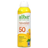 Alba Botanica Sunscreen Spray for Face and Body, Broad Spectrum SPF 50 Sunscreen, Hawaiian Coconut, Water Resistant and Biodegradable, 5 fl. oz. Bottle