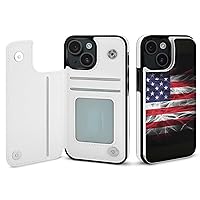 American Flag Compatible with iPhone 15 Phone Wallet Case Flip Cover with Card Holder for Men Women