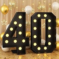4FT Marquee Light up Numbers 40 Large Black Marquee Numbers for 40th Birthday Decorations Mosaic Numbers Frame Giant Cardboard Numbers with Light Bulbs Pre-Cut Cut-Out Foam Board DIY Anniversary Decor