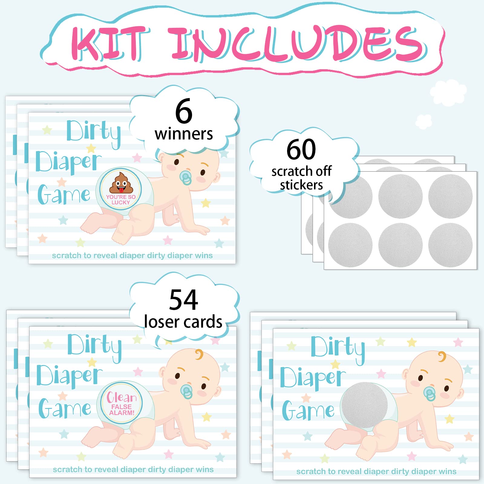 60 Pieces Baby Shower Scratch off Cards Funny Raffle Cards Baby Shower Party Games Decorations Cute Activity for Baby Shower Activity and Idea for Boy Girl (Nude Color)