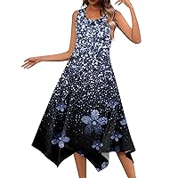 Floral Midi Dress for Women, Women's Casual Sleeveless Irregular Hem Church Dresses 2024 Sun, S XXL