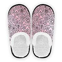 Cotton Slippers Love Hearts Pink Flowers Valentines Day For Girls Cozy Indoor Outdoor Slippers Anti-Skid