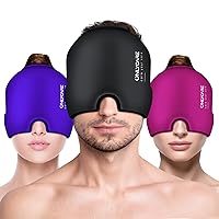 ONLYCARE 3 Pack/Set Migraine Relief Cap Upgraded Odorless Cooling Eye Mask Cold Therapy Headache Cap for Migraine Relief, Black, Purple and Hot Pink