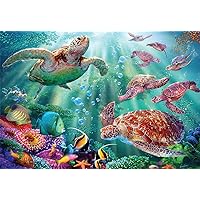 Turtle Voyage - 1000 Piece Soft Touch Jigsaw Puzzle - Artist Steve Sundram - Soft Touch Design - Ocean Wildlife Puzzle with Sea Turtles, Tropical Fish, Coral Reef and Seahorse