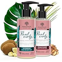 All Natural Curly Shampoo and Conditioner for Women & Men - Curly Hair Products- Curly Hair Shampoo & Conditioner Set with Amazonia Nuts, Cupuacu & Lactic Acid for Smoother Curls - 6.8oz