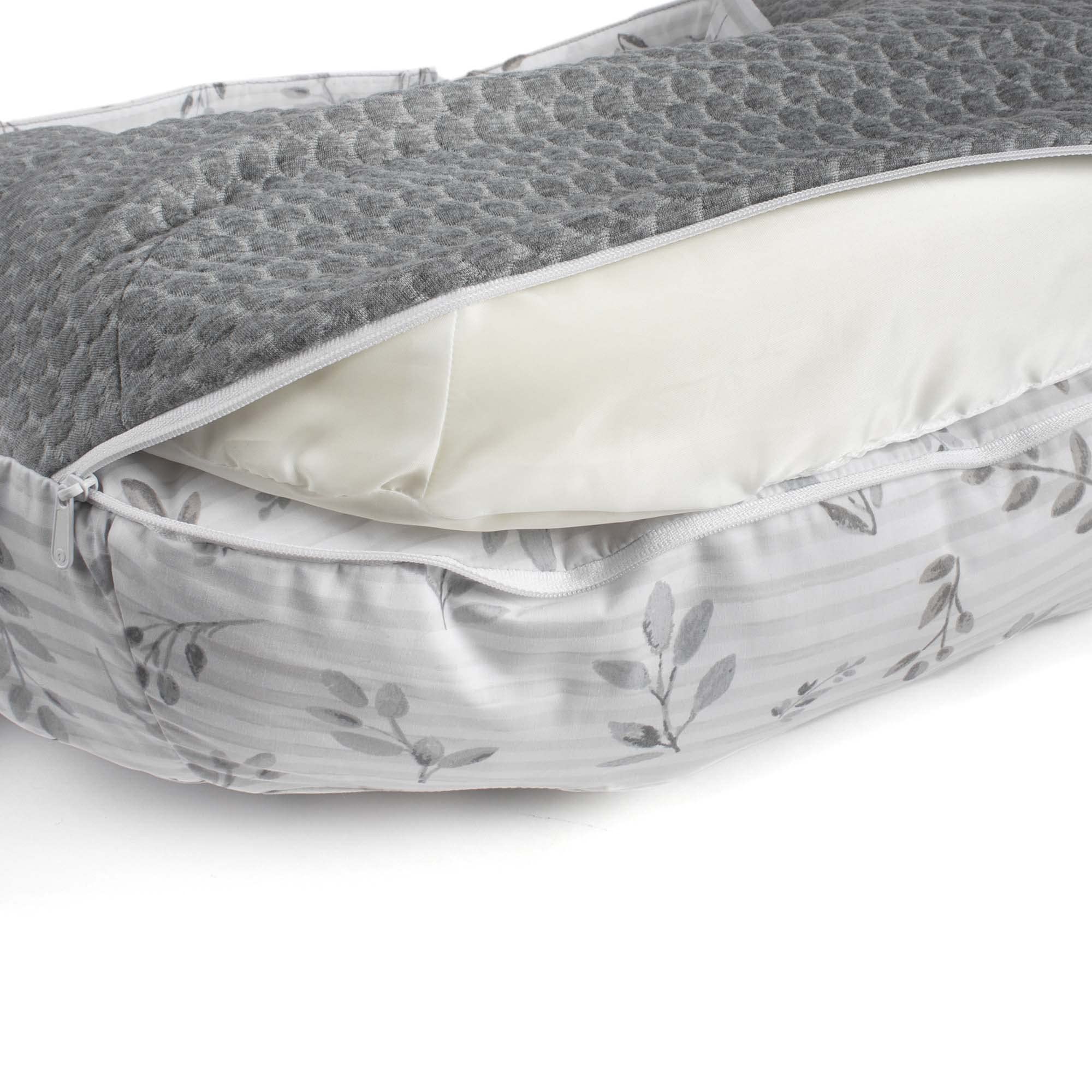 Boppy Best Latch Nursing Pillow, Gray Pennydot Leaf Stripe, Lactation Consultant Created, Firm Contoured and Plush Sides for Breastfeeding Options, Padded Belt, Plus Sized to Petite, Machine Washable