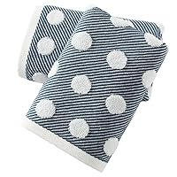 Navy Hand Towels 100% Cotton Super Soft Absorbent Jacquard Herringbone Striped Pattren White Terry Polka Dot Hand Towels for Bathroom Decorative Hotel Shower, 2 Pack