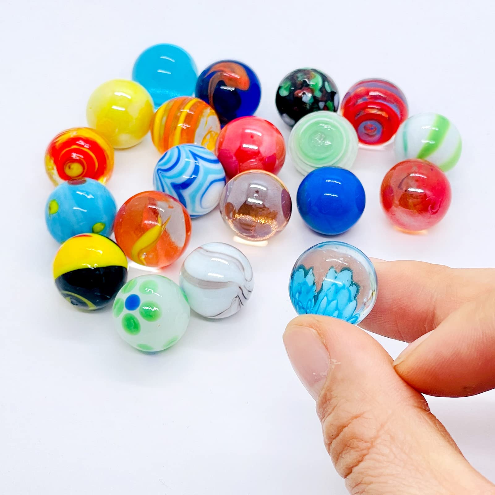 20pcs Beautiful Marbles for Kids Ages 6-8-12 Wonderful and Cheerful Colors Marble Shooters Run Track Game Small Marbles Game Toy (16cm)