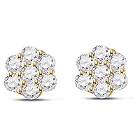 Unisex 14k Yellow Gold Plated Silver 0.75ct.t.w. Round Brilliant Diamond Flower Push Back Stud Earrings Cubic Zirconia