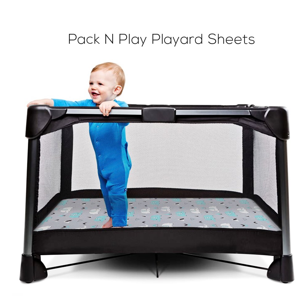 Stretchy Fitted pack n play playard Sheet Set BROLEX 2 pack Portable Mini Crib Sheets,Convertible Mattress Cover,Ultra Soft MaterialElephant & Whale