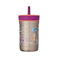 Contigo Leighton Stainless Steel Kids Water Bottle with Spill-Proof Lid & Straw, 12oz Water Bottle with Straw for Kids Keeps Drinks Cold up to 13 Hours, Great for School, Travel, & Home, Coral/Grape