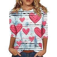 SCBFDI Valentines Gifts for Her, Plus Size Tops Women Three Quarter Sleeve Valentine's Day Homewea Top Cool Casual Heart Slim Crew Neck T Shirts Women