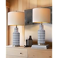Table Lamps - Bedside Lamps Set of 2 - Modern Living Room Lamps - Blue Ceramic Lamps for Bedroom - Small Table Lamps 25