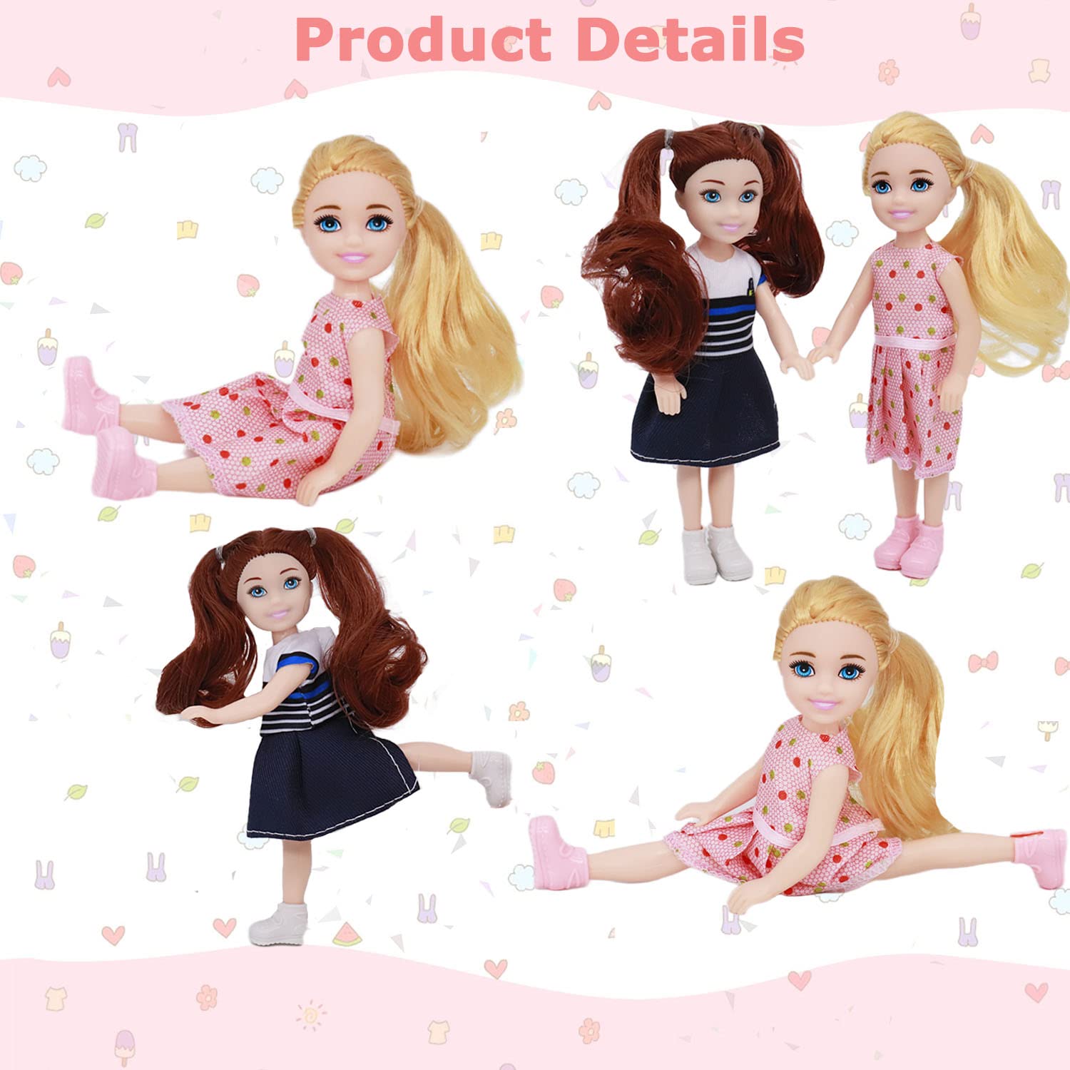 Lembani 10 Sets 5 Inch Mini Dolls with Clothes, 5 Pieces Boy Dolls and 5 Pieces Girl Dolls, Mini Princess Dolls Toy for Dollhouse Kids Gifts