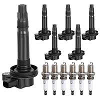 Ignition Coil Pack & Spark Plugs Compatible with 3.5 V6 2007 2008 2009 2010 2011 Ford Edge Fusion Taurus Flex, Lincoln MKX MKT MKZ, Mercury Sable, UF553, Set of 6