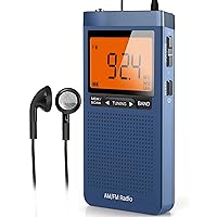 AM FM Portable Radio - Pocket Radio with Best Reception,Transistor Radio with Big Digital Screen, Sleep Timer,Stereo Earphone Jack,Alarm Clock Operated by 2 AAA Batteries for Jogging, Walking(Blue)