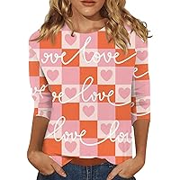 Spring Tops for Women 2024 Sexy Valentines Day Gifts for Him Print Round Neck Three Quarter Sleeve T-Shirt Top Valentine Tops