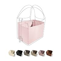 MISIXILE Felt Purse Insert Organizer with Zipper and Gold Buckles,Handbag Organiser Insert Fit Toiletry Pouch 19 26(Pink-S)