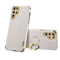 Guppy Compatible with Galaxy S23 Ring Holder Case Cool Crocodile Snake Skin Pattern Textured with 360 Degree Rotation Stand for Women Slim Leather Snake Lizard Skin Protective Cover case,Rice White