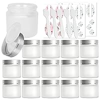 15 Pack, 2 oz 60ml Frosted Glass Jars with Silver Lids & Inner Liners, Empty Matte Clear Round Refillable Cosmetic Containers Travel Jars for Cosmetics,Body Butter,Scrubs,Face Cream Lotion and More