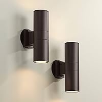 Possini Euro Design Ellis Modern Wall Light Sconces Set of 2 Bronze Brown Metal Hardwired 3 3/4