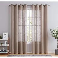 HLC.ME Abbey Faux Linen Textured Semi Sheer Privacy Light Filtering Transparent Window Grommet Floor Length Thick Curtains Drapery Panels for Bedroom & Living Room, 2 Panels (54 W x 84 L, Taupe)