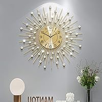 Large Wall Clocks for Living Room Decor Big Silent Wall Clock Battery Operated Non-Ticking for Bedroom Kitchen Home Decorative 24 Inch Gold Round Crystal Metal Wall Watch for Office Indoor
