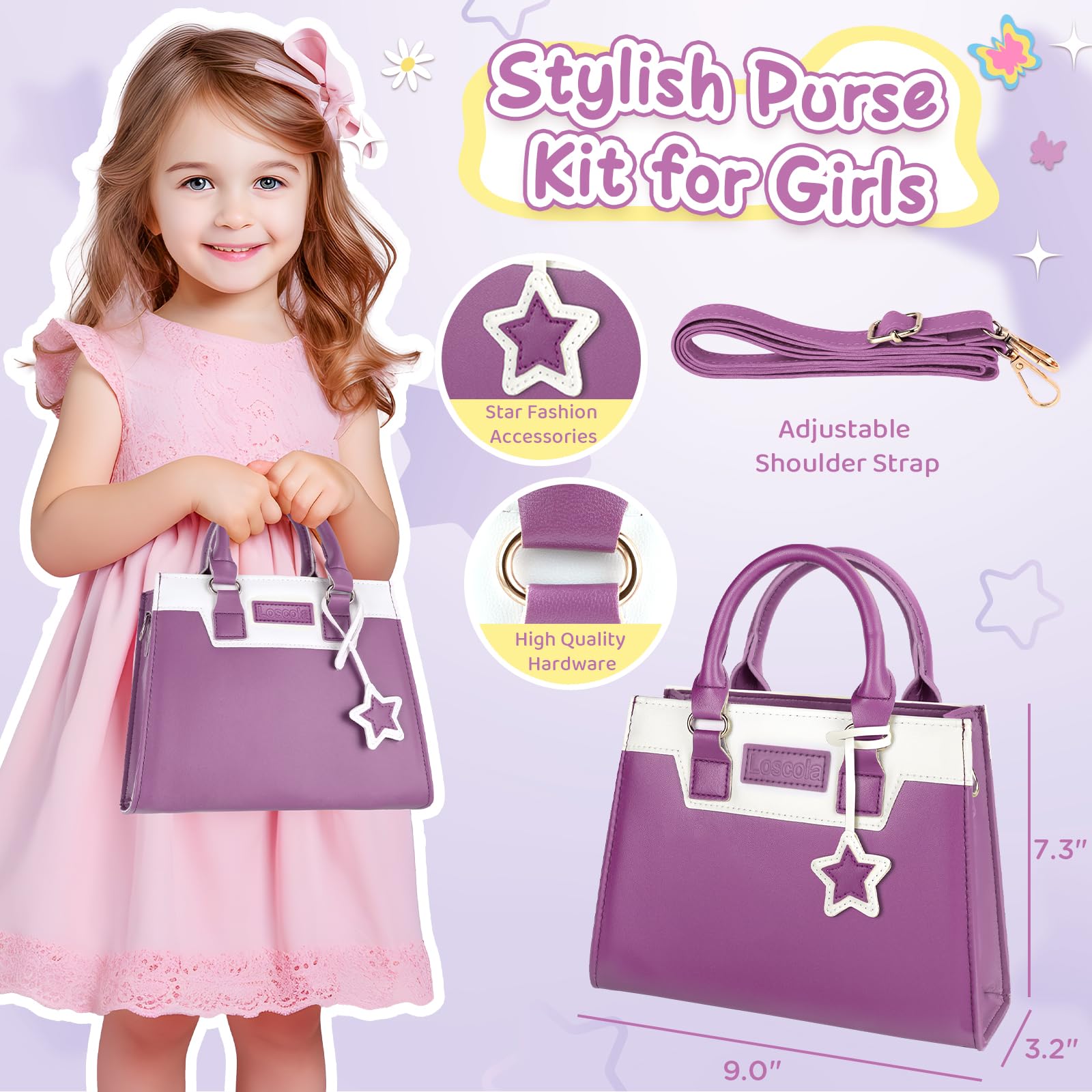 Officygnet Play Purse for Little Girls, Princess Pretend Play Girls Toys  for 3 4 5 6 7 8 Year Old, Toddler Purse with Accessorie