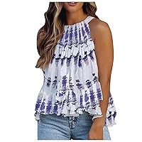 Halter Tank Tops Women Summer Floral Tunics Loose Flowy Tanks Sleeveless Pleated Camisole for Women Beach Blouse