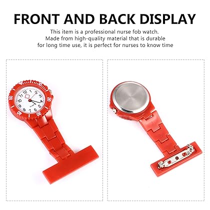 Hemobllo Nurse Clip-on Watch Metal Round Fob Watch Hanging Lapel Watch with Second Hand for Doctor Student Time Watching Supply(Red)