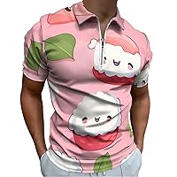 Emotion Japanese Sushi Mens Polo Shirts Quick Dry Short Sleeve Zippered Workout T Shirt Tee Top