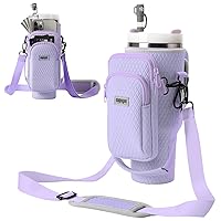 Water Bottle Holder with 3D Embossing for Stanley 40oz Tumbler with Handle Water Bottle Sling Bag with Detachable Phone Purse, Adjustable Shoulder Strap with Straw Cover for Stanley Cup Accessories