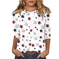 Women Patriotic Shirts, Summer Ladies 3/4 Length Sleeve Tops American Flag Print Independent Day Women July Forth Items